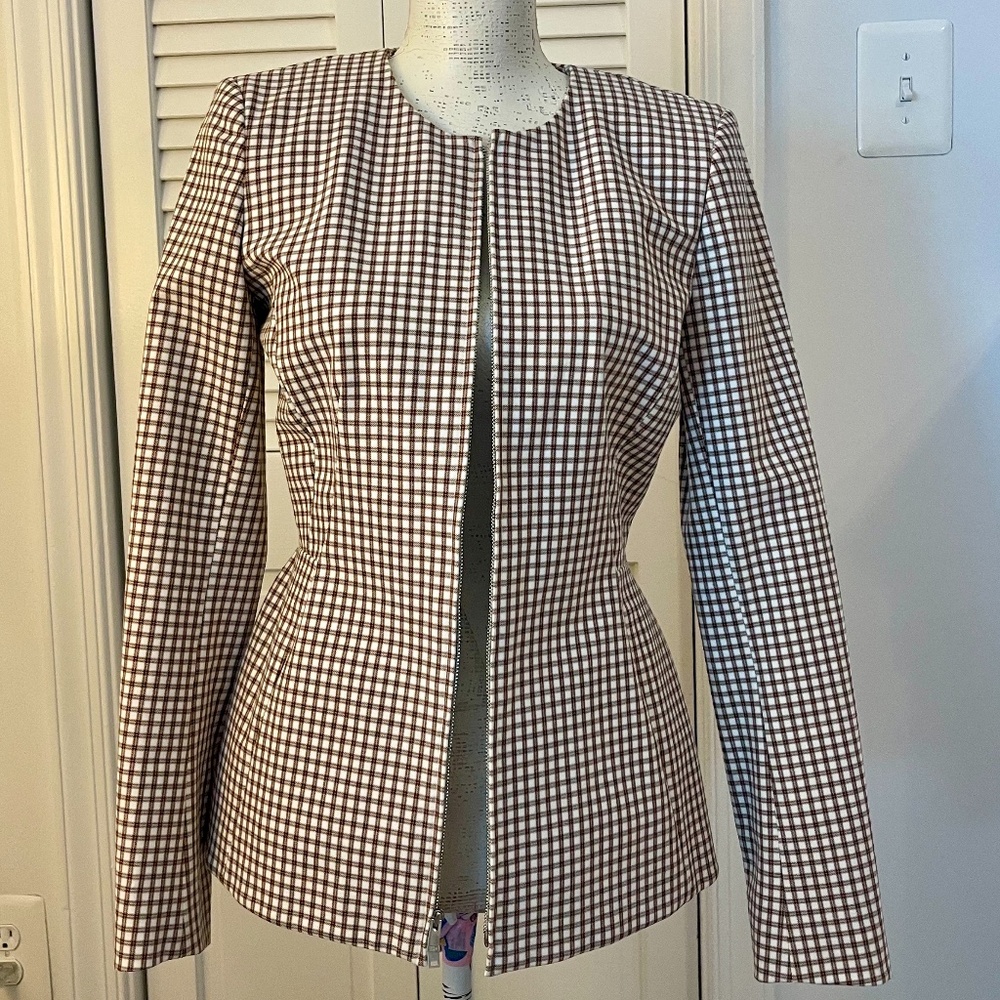 Theory Checked Blazer with Zipper Front  & Peplum Waist - Size 4 Women